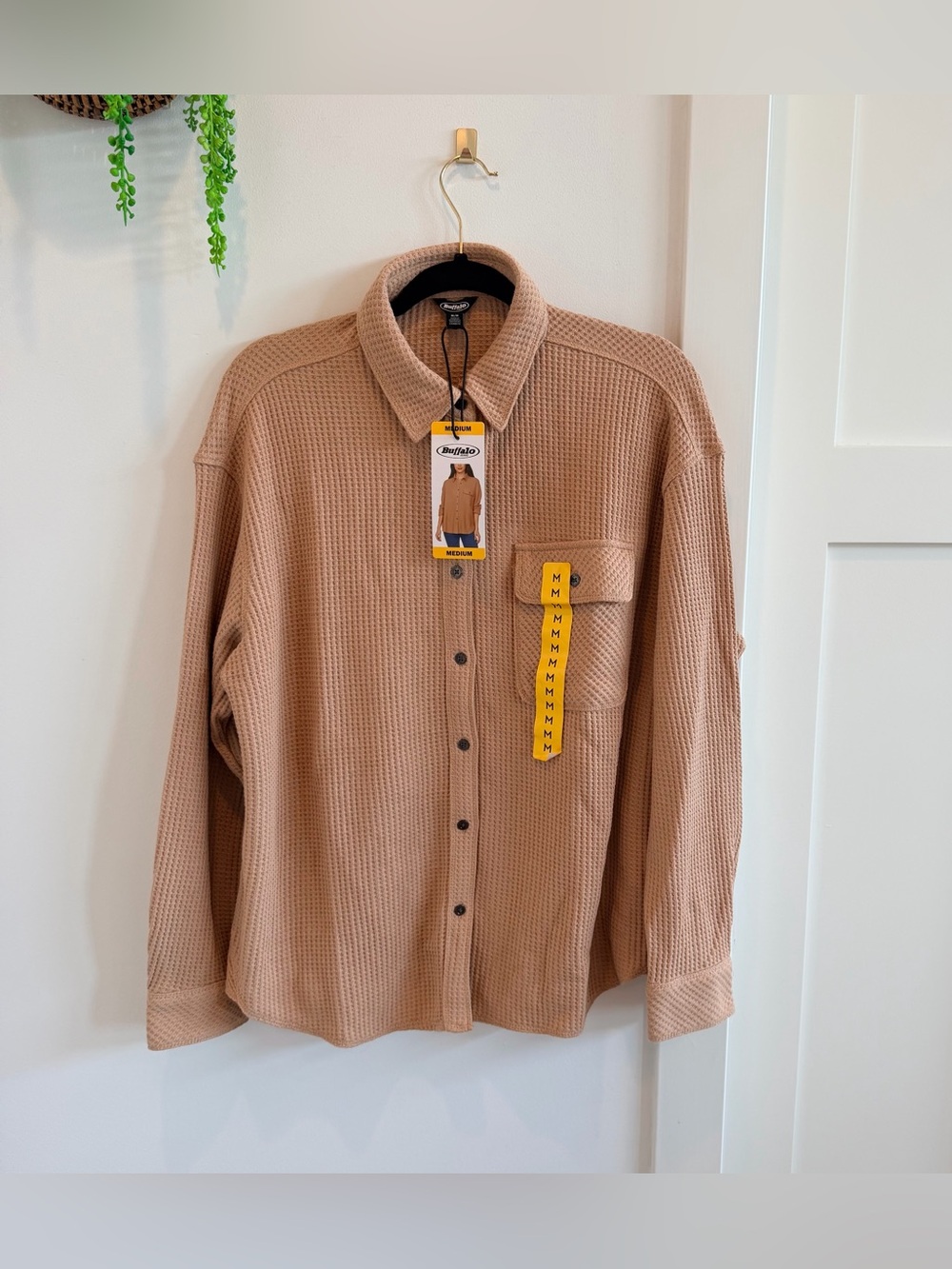 Buffalo Jeans Tan Waffle Knit Button-Down Shirt Jacket NWT Size Medium Womens